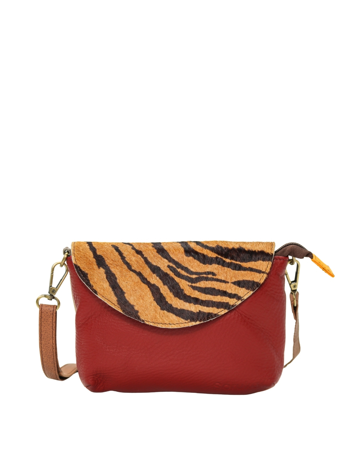 Handmade recycled leather convertible bag in Red tones with detachable straps