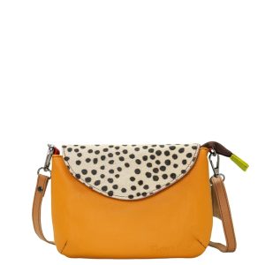 Handmade recycled leather convertible bag in Mustard tones with detachable straps