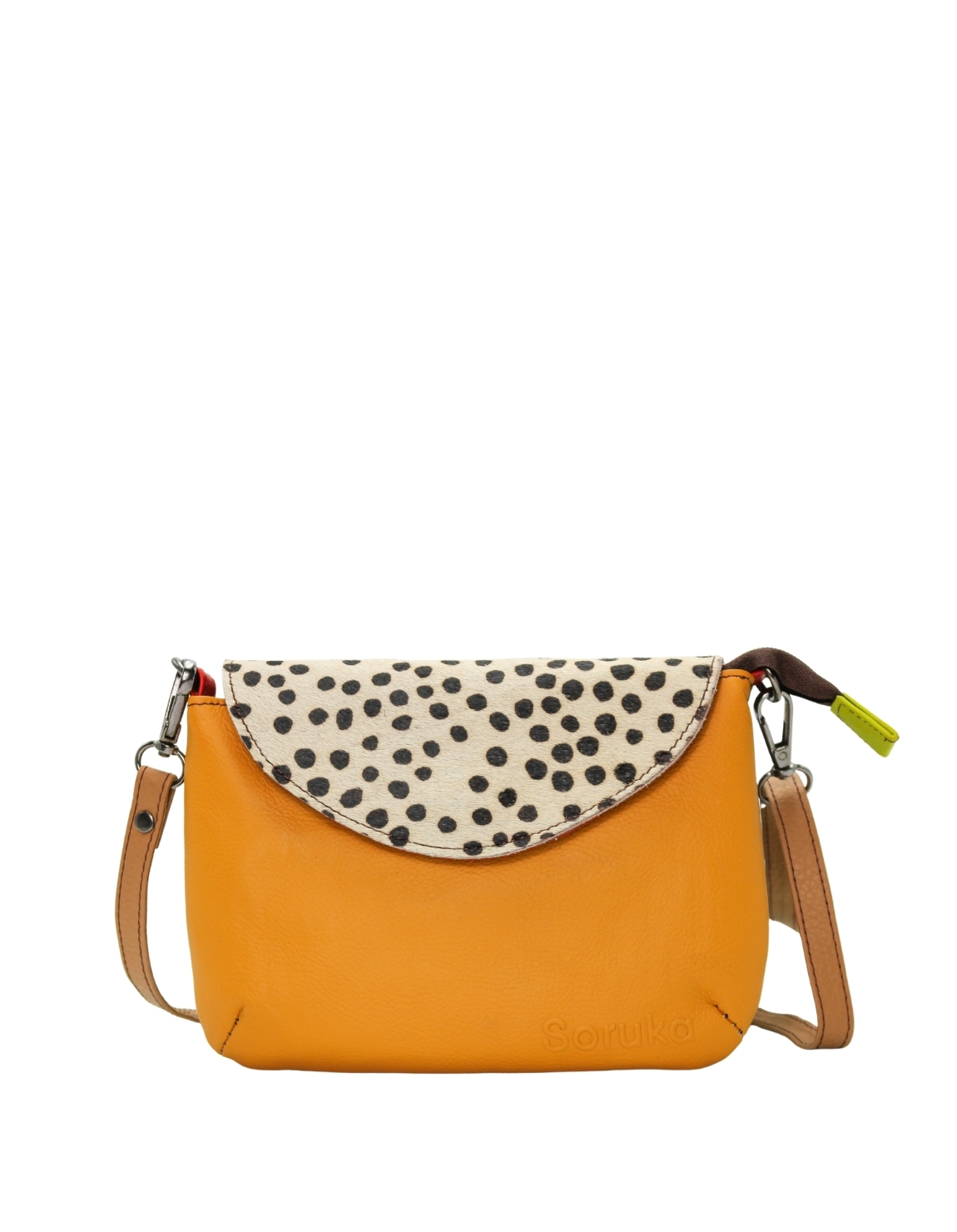 Handmade recycled leather convertible bag in Mustard tones with detachable straps