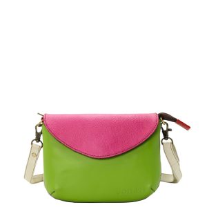 Handmade recycled leather convertible bag in Green and purple tones with detachable straps