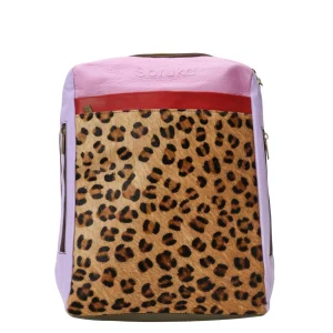 Handmade recycled leather convertible backpack in Purple