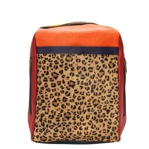 Handmade recycled leather convertible backpack in Orange