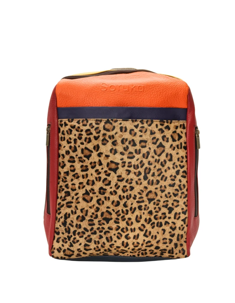 Handmade recycled leather convertible backpack in Orange