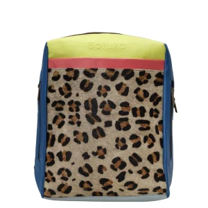 Handmade recycled leather convertible backpack in Blue