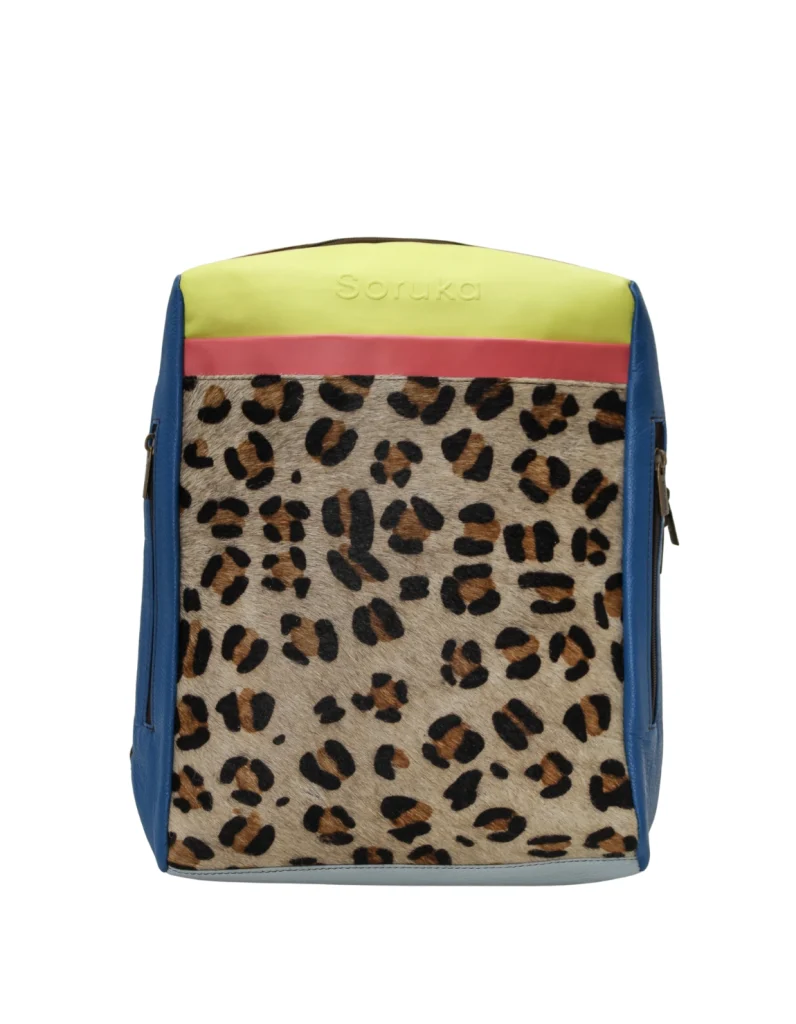 Handmade recycled leather convertible backpack in Blue