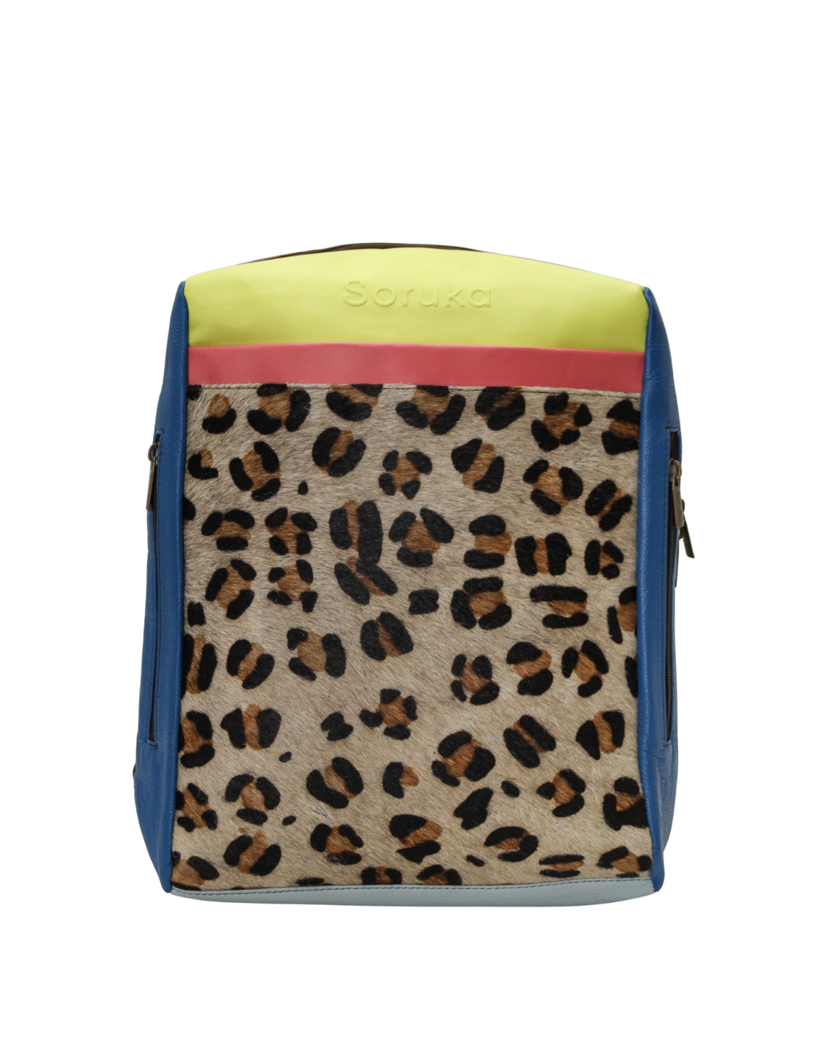 Handmade recycled leather convertible backpack in Blue