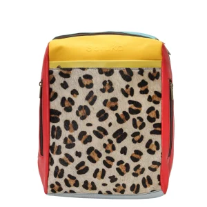 Handmade recycled leather convertible backpack in Yellow