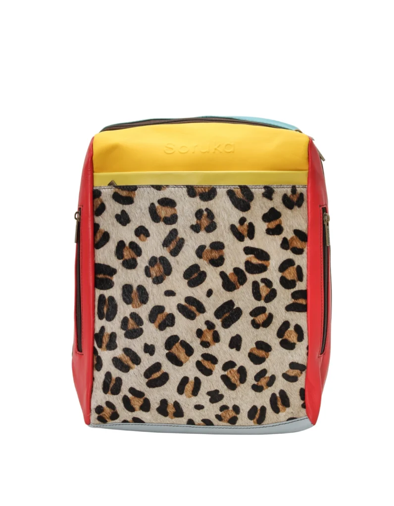 Handmade recycled leather convertible backpack in Yellow