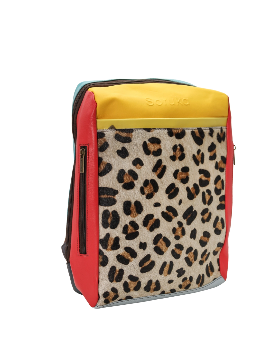 Blue and Red tones with animal print and adjustable straps