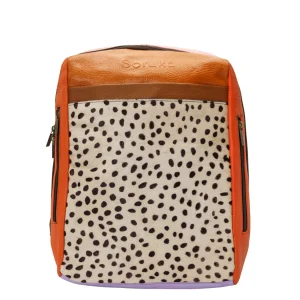 Handmade recycled leather convertible backpack in Orange