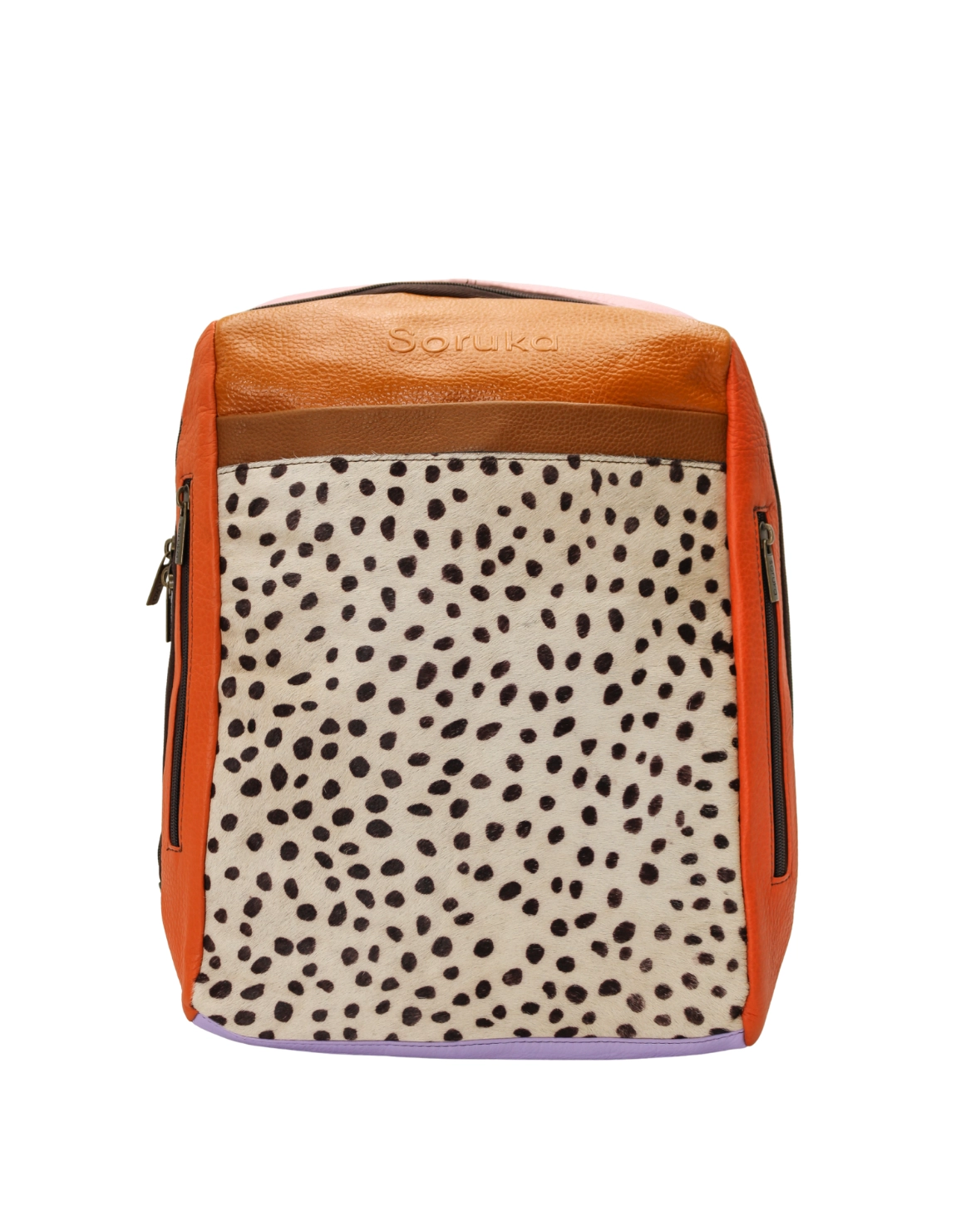 Handmade recycled leather convertible backpack in Orange