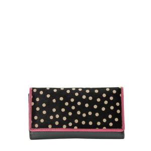 Handmade recycled leather wallet in Gray with animal print flap