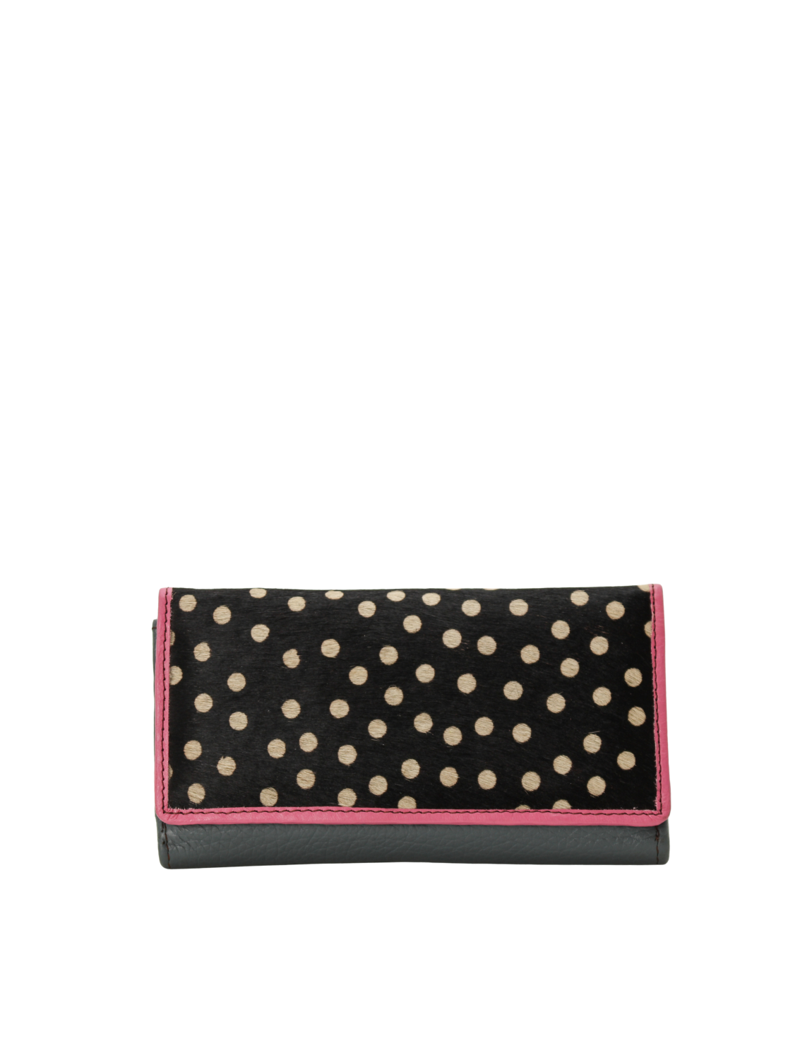 Handmade recycled leather wallet in Gray with animal print flap