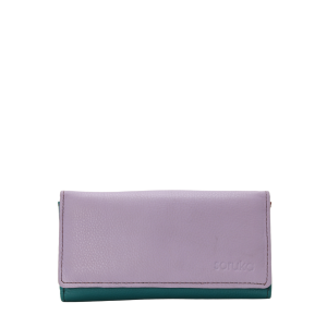 Handmade recycled leather wallet in Light Purple and Teal