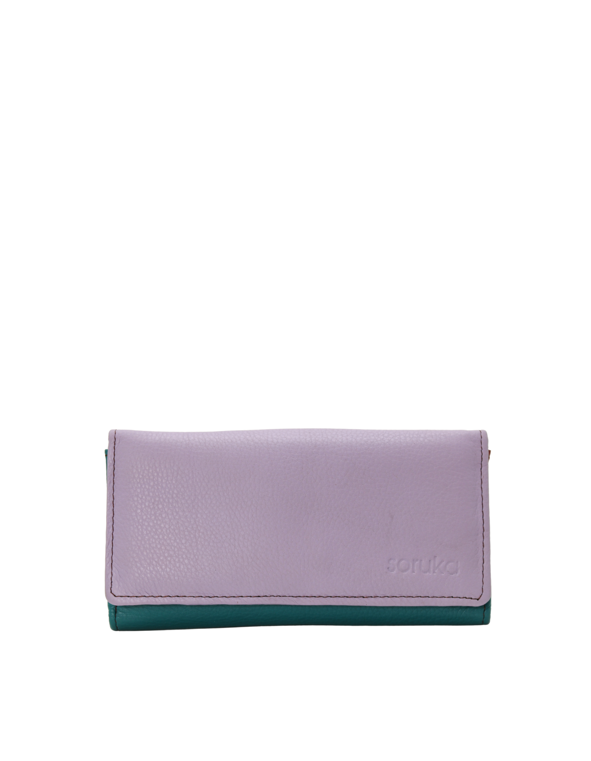 Handmade recycled leather wallet in Light Purple and Teal