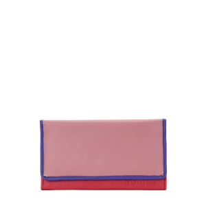 Handmade recycled leather wallet in Pink with animal print flap