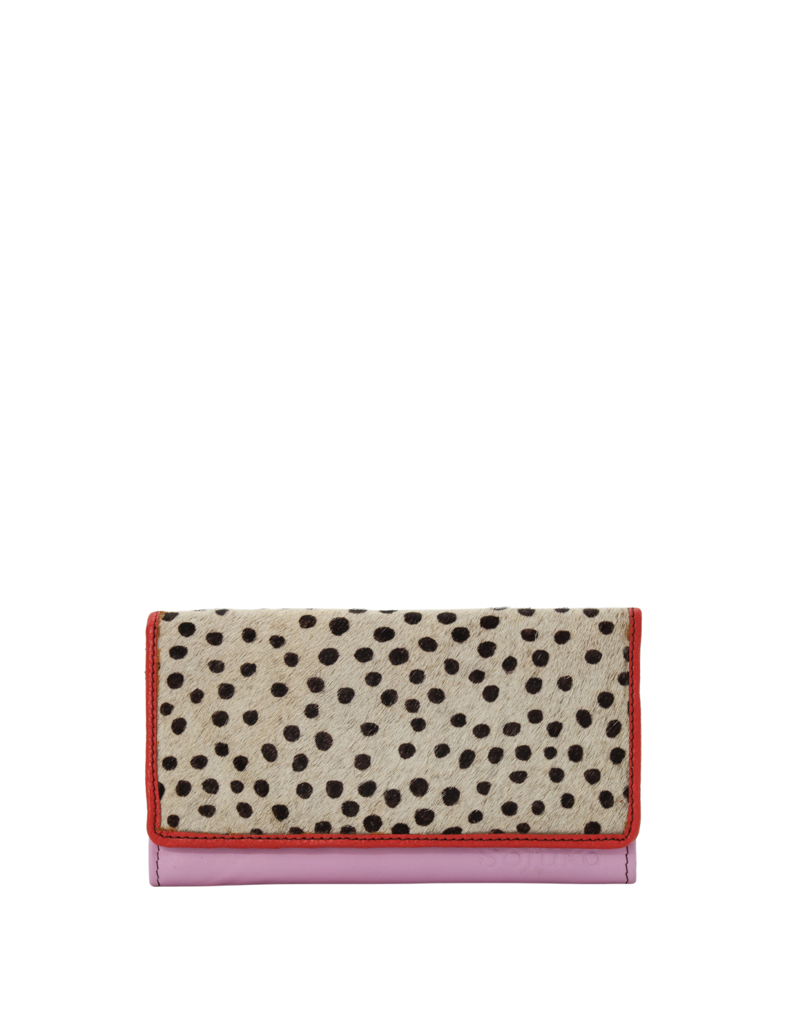 Handmade recycled leather wallet in Pink and Gray with animal print flap