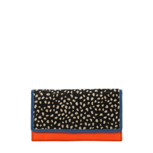 Handmade recycled leather wallet in Orange and Brown with animal print flap