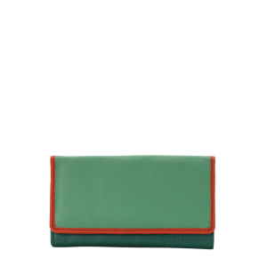 Handmade recycled leather wallet in Green with animal print flap