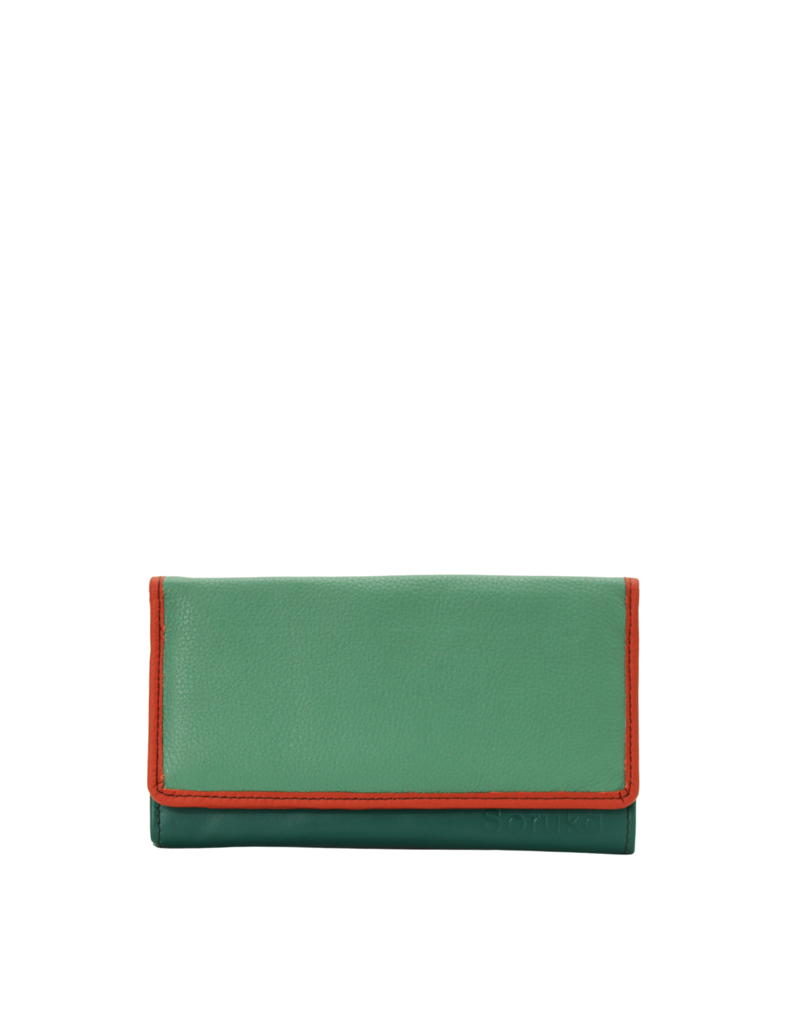 Handmade recycled leather wallet in Green with animal print flap