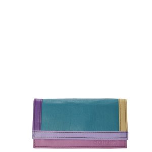 Handmade recycled leather wallet in blue tones with animal print