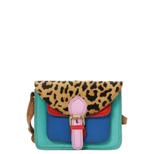 Handmade recycled leather crossbody bag in Blue