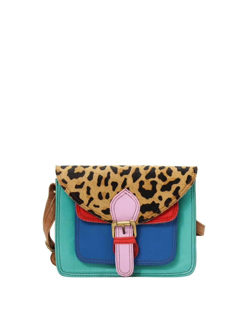 Handmade recycled leather crossbody bag in Blue