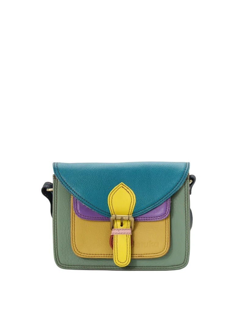 Handmade recycled leather crossbody bag in Sage Green