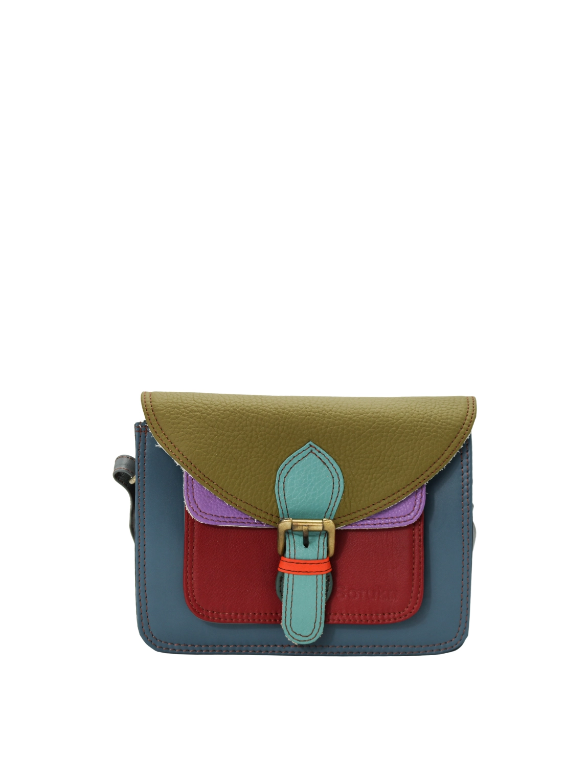 Handmade recycled leather crossbody bag in Olive Green