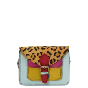 Handmade recycled leather crossbody bag in Light Blue