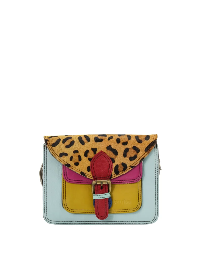 Handmade recycled leather crossbody bag in Light Blue