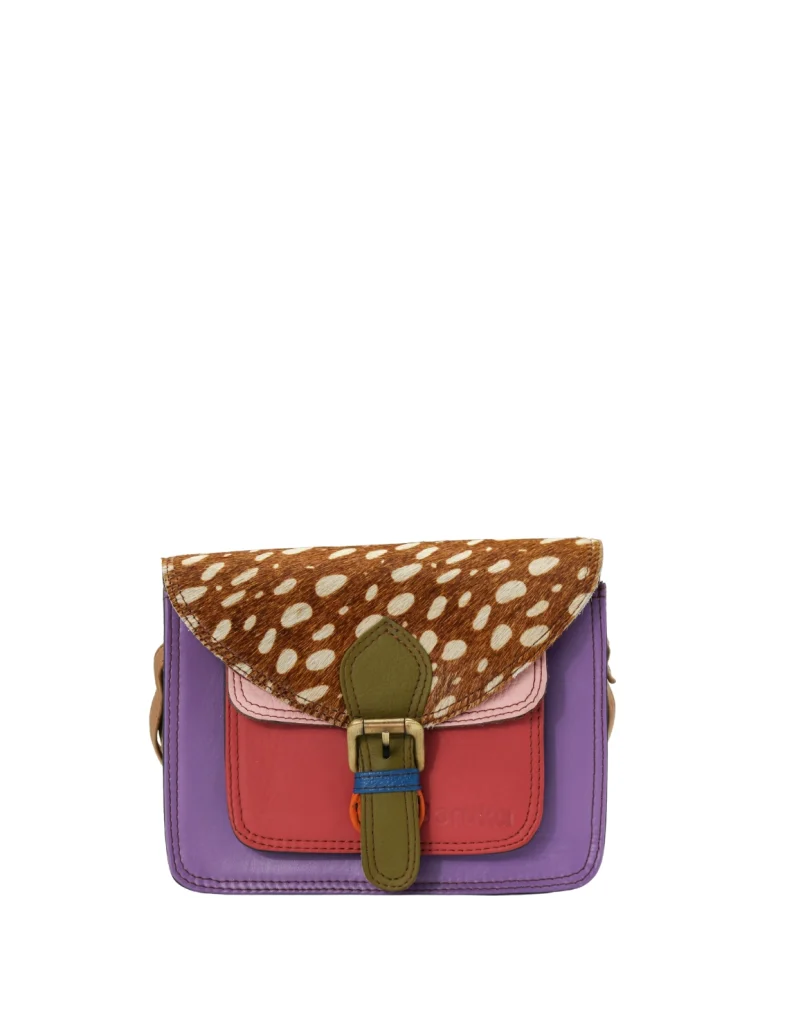 Handmade recycled leather crossbody bag in Purple