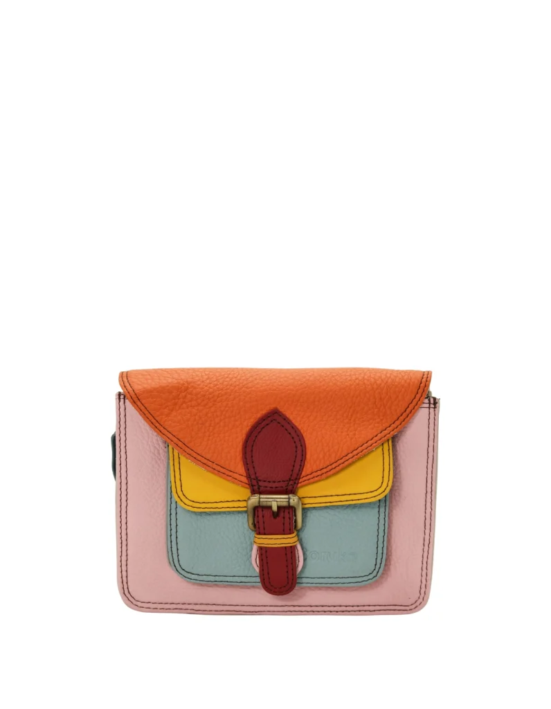 Handmade recycled leather crossbody bag in Pink