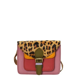 Handmade recycled leather crossbody bag inPink