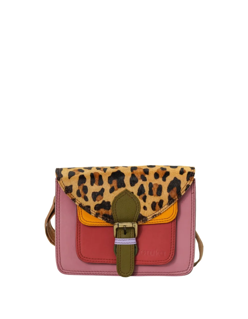 Handmade recycled leather crossbody bag inPink