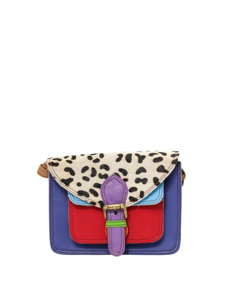 Handmade recycled leather crossbody bag in Blue