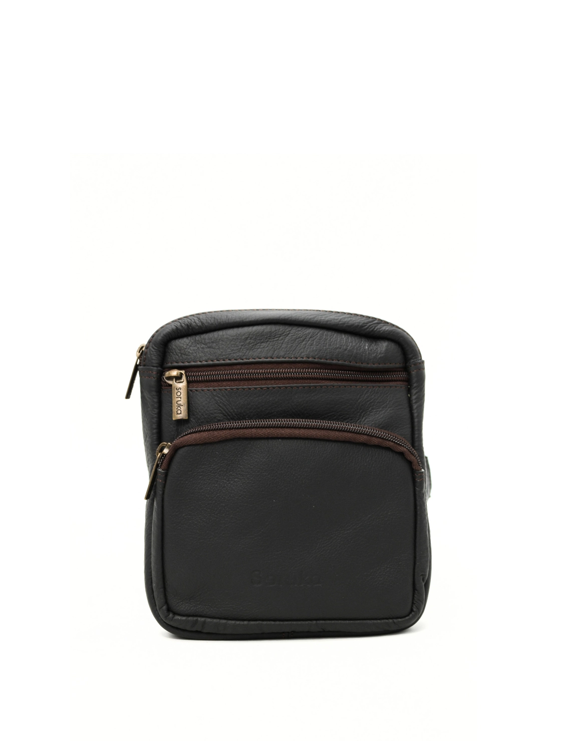 Men’s recycled leather belt bag in Dark Brown tones with animal print and adjustable waist strap
