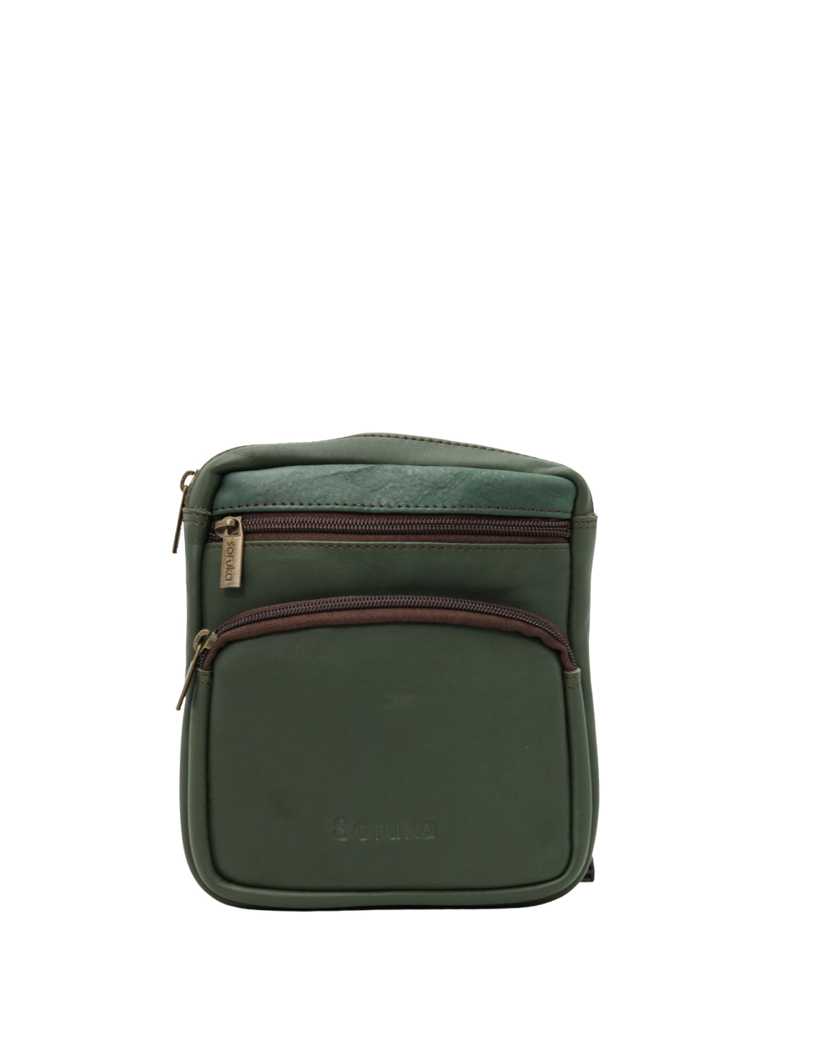 Men’s recycled leather belt bag in Dark Green tones with animal print and adjustable waist strap