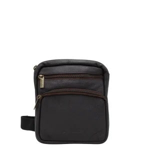 Men’s recycled leather belt bag in Dark Brown tones with animal print and adjustable waist strap
