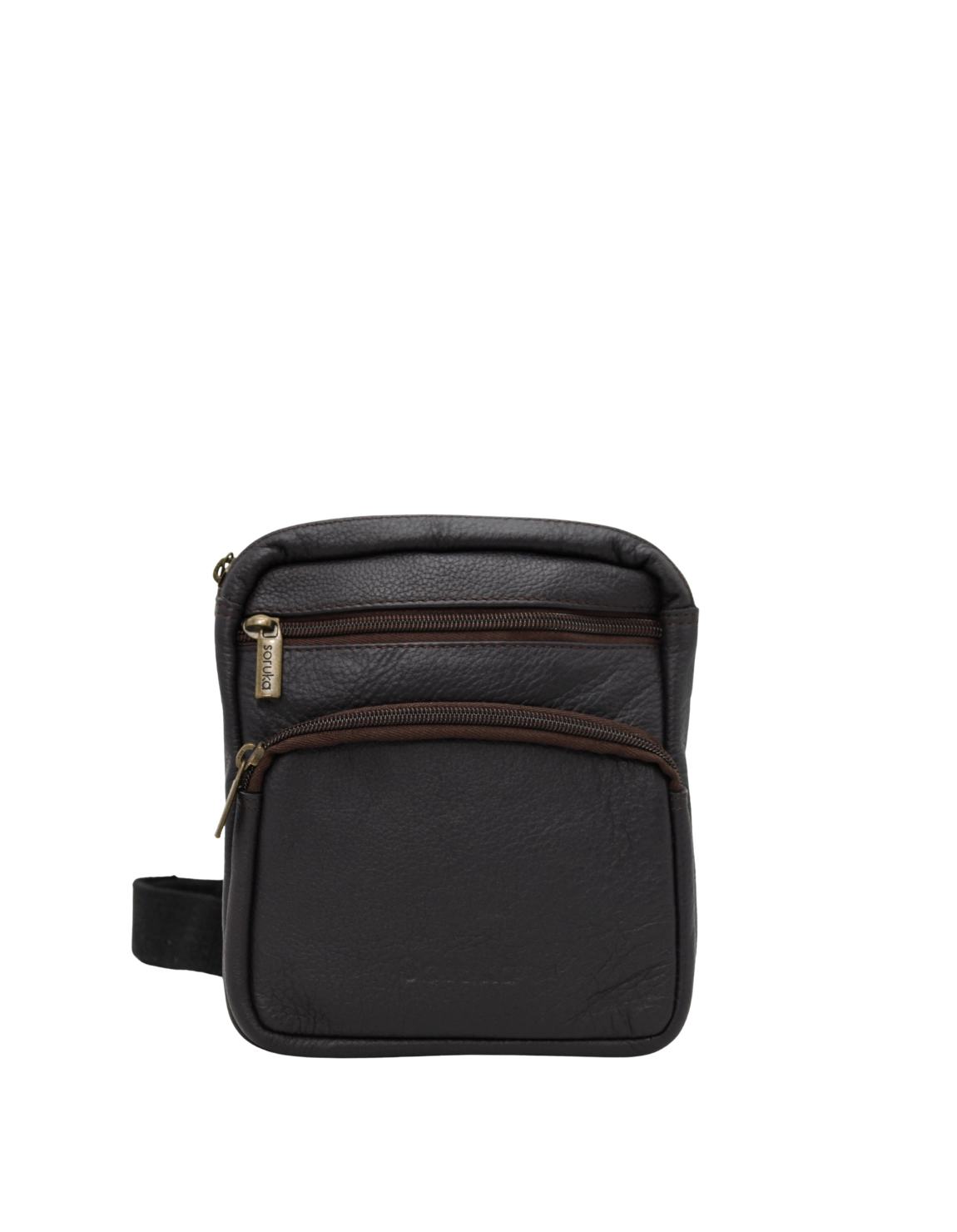 Men’s recycled leather belt bag in Dark Brown tones with animal print and adjustable waist strap