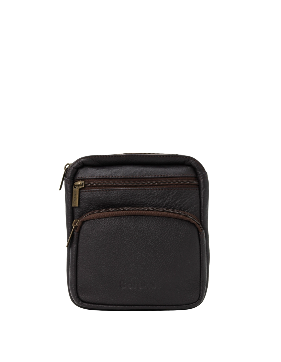 Men’s recycled leather belt bag in Dark Brown tones with animal print and adjustable waist strap