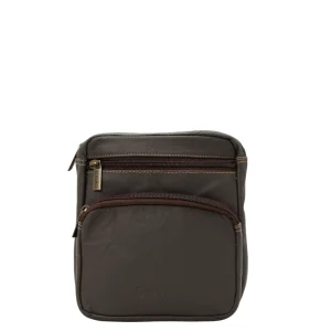 Men’s recycled leather belt bag in Dark Brown tones with animal print and adjustable waist strap