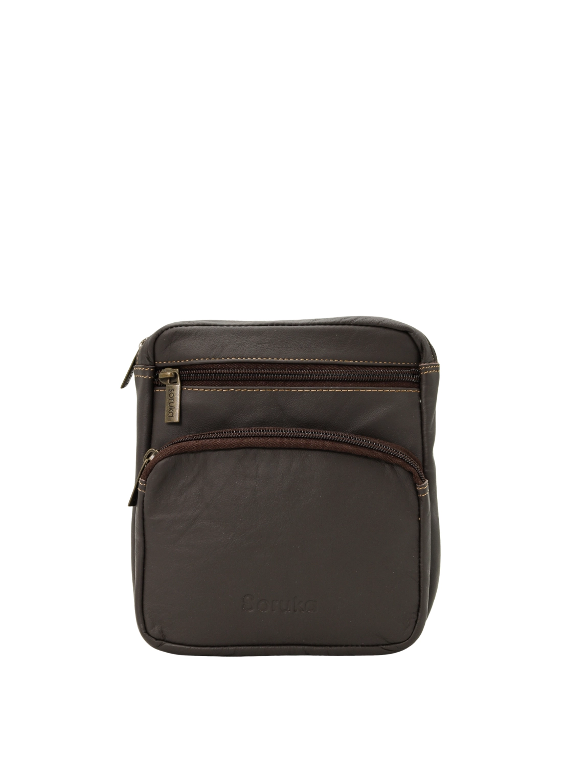 Men’s recycled leather belt bag in Dark Brown tones with animal print and adjustable waist strap