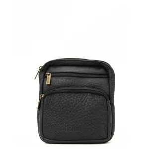 Men’s recycled leather belt bag in Black tones with animal print and adjustable waist strap