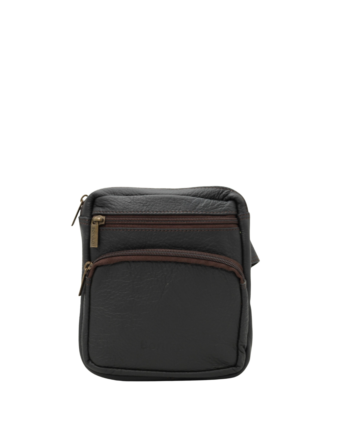 Men’s recycled leather belt bag in Dark Brown tones with animal print and adjustable waist strap