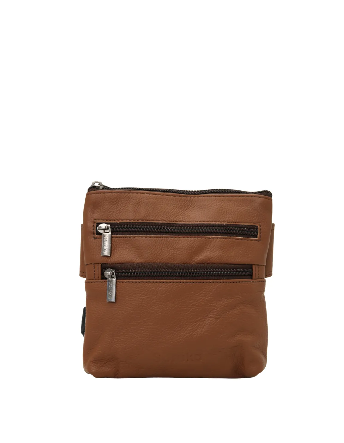 Handmade recycled leather belt bag in Brown tones with four zip compartments and adjustable strap