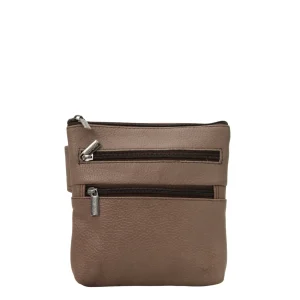 Handmade recycled leather belt bag in Brown tones with four zip compartments and adjustable strap