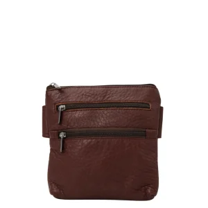Handmade recycled leather belt bag in Brown tones with four zip compartments and adjustable strap