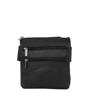 Handmade recycled leather belt bag in Blue tones with four zip compartments and adjustable strap