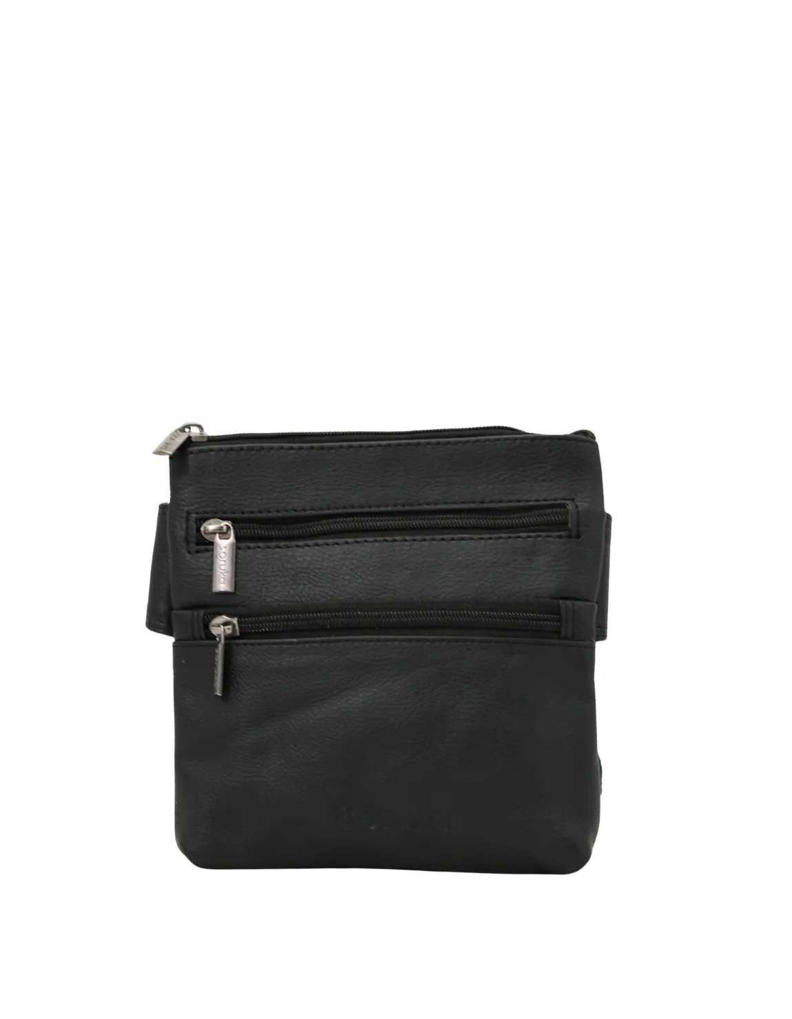 Handmade recycled leather belt bag in Blue tones with four zip compartments and adjustable strap